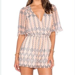 BCBG Patterned V Neck Romper
